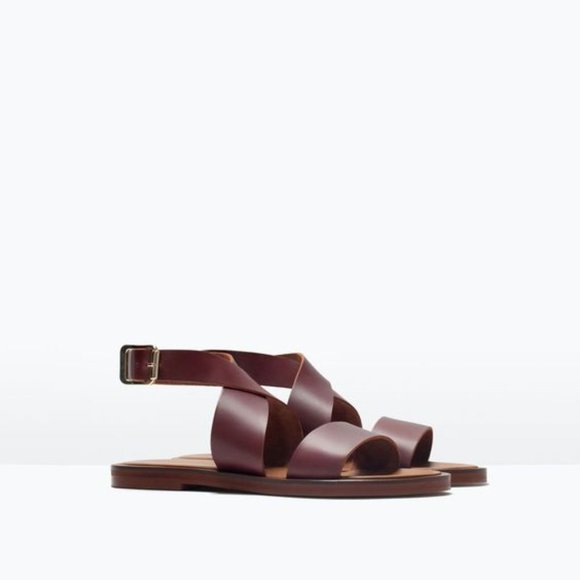 Zara Brown Cross-Over Buckle Sandals - Picture 1 of 6